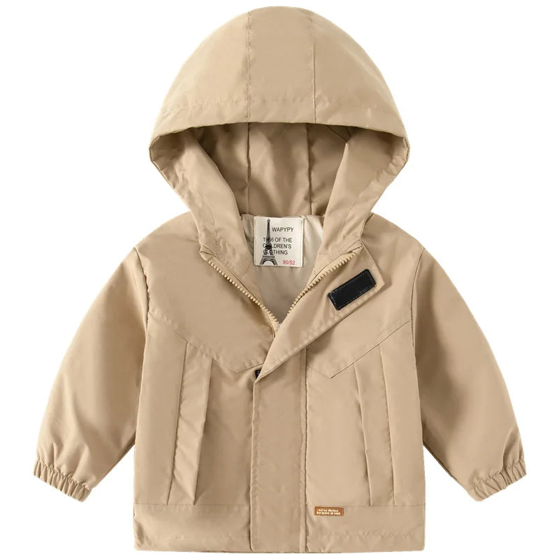 Autumn Little Boy Windbreaker Jacket Solid Long Sleeve Zipper Toddler Boy Hoodie Drawstring Hem Casual Infant Boy Outerwear Coat