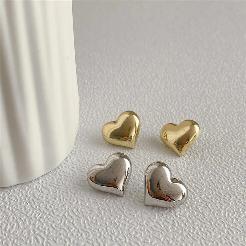 Minimalist Silver Color Smooth LOVE Heart Stud Earrings for Women Trendy Elegant Wedding Bride Jewelry Prevent Allergy