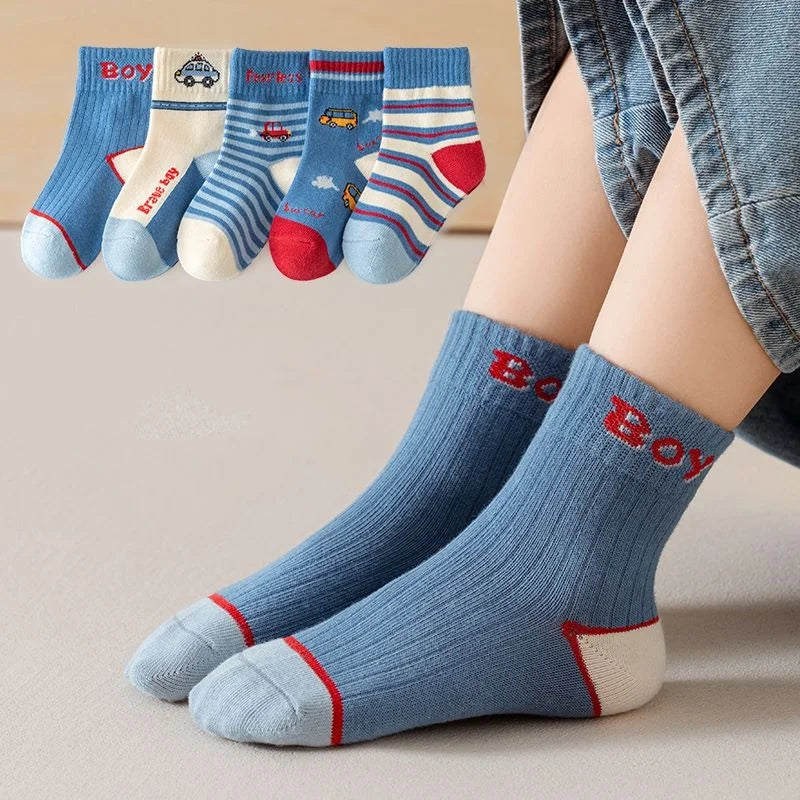 5 Pairs Kids Boys Socks Children Sport School Students Socks Spring Autumn Soft Cotton Toddler Mid Tube Sock Baby Girl Clothes