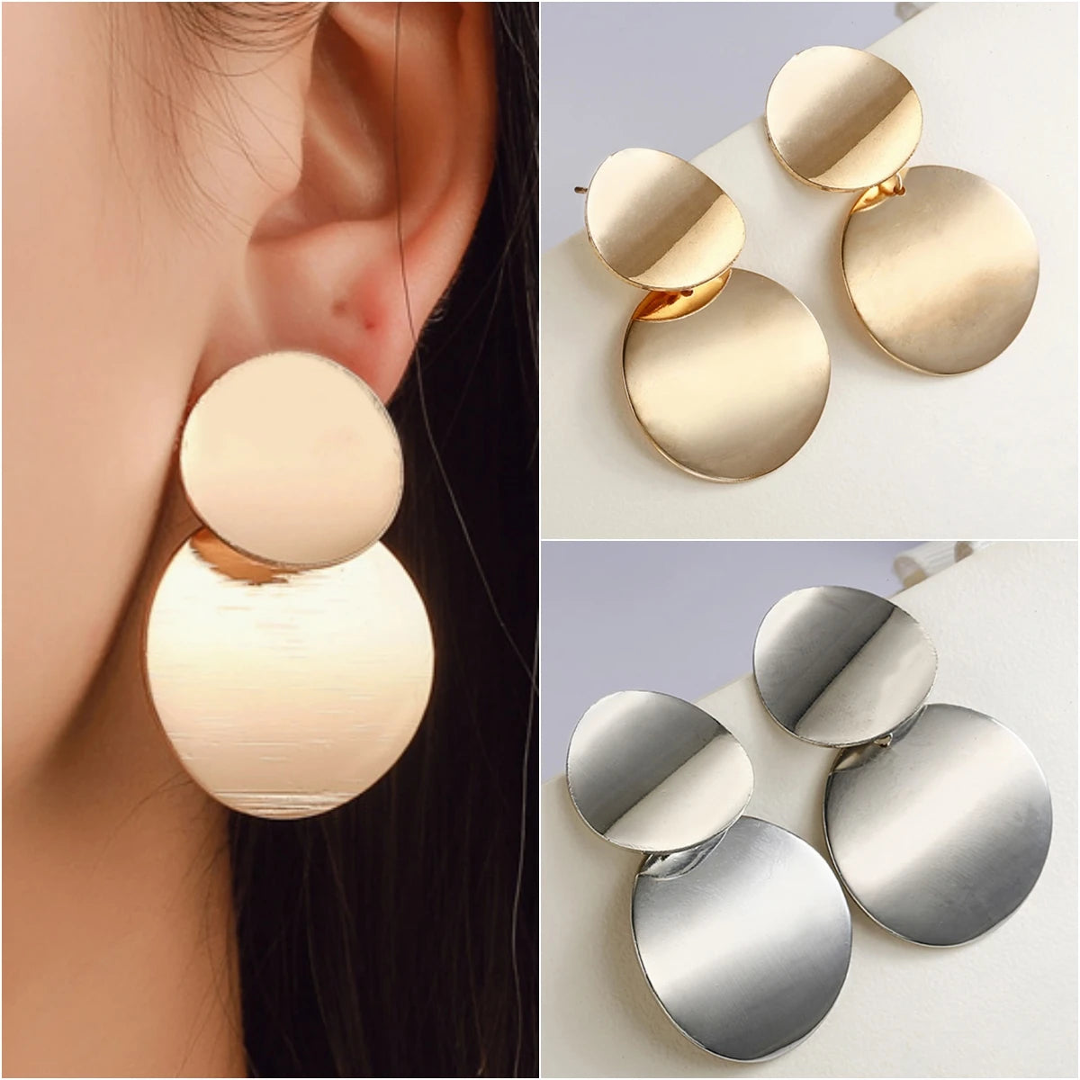 Geometric Metal Big Round Earrings for Women New Fashion Jewelry Statement Golden Retro Circle Dangle Drop Earing Oorbellen