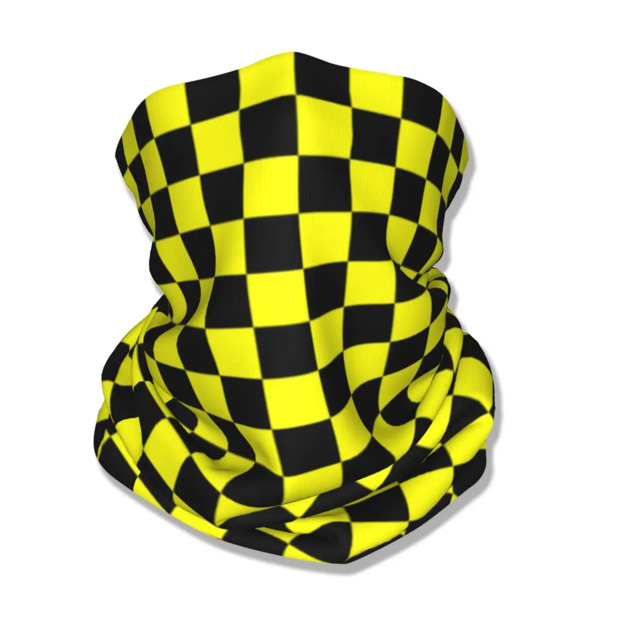 Colorful Geometric Checkered Black And Yellow Bandana Neck Gaiter Printed Racing Moto Motorcycle Wrap Scarf Headwear Running