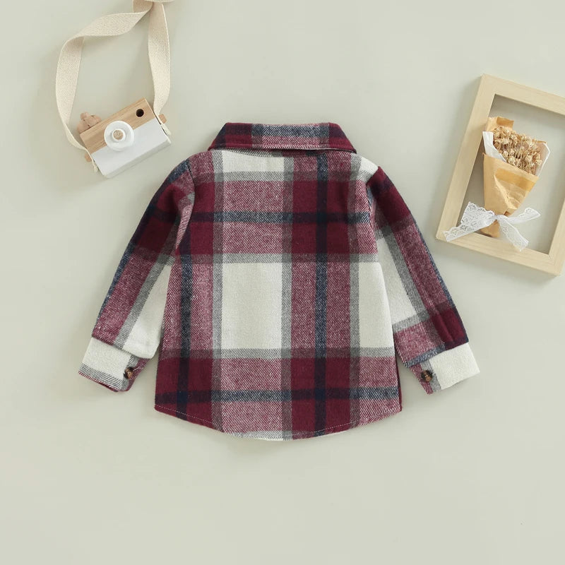 2022-08-23 Lioraitiin 0-4Years Kids Baby Girl Boy Plaid Shirt Jacket Casual Lapel Long Sleeve Button Up Cardigan Jacket Coat