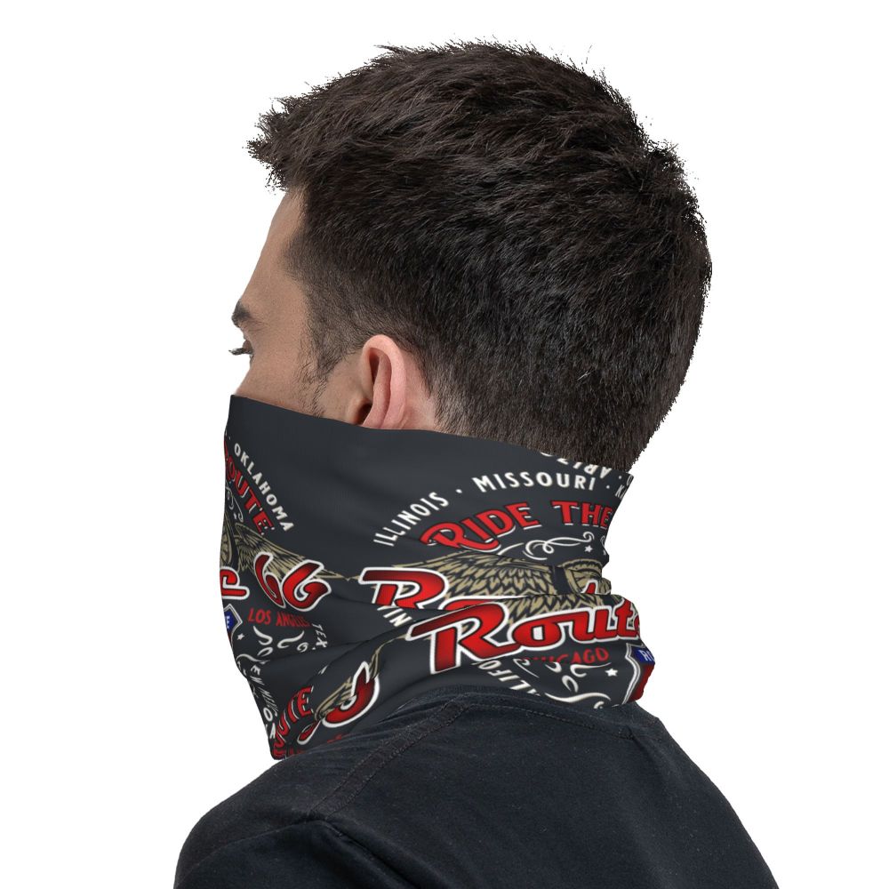 Ride The Route Motorcyle Bikers America's Highway Route 66 Bandana Neck Cover Printed Motorcycle Motocross Face Mask Balaclava