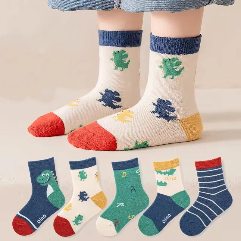 5 Pairs Kids Boys Socks Children Sport School Students Socks Spring Autumn Soft Cotton Toddler Mid Tube Sock Baby Girl Clothes