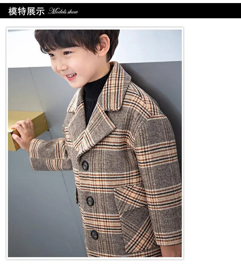 Boy'S Tweed Coat Foreign Style Wool Coat Winter 2022 Autumn And Winter New Small Suit Children'S Clothes Children'S Baby