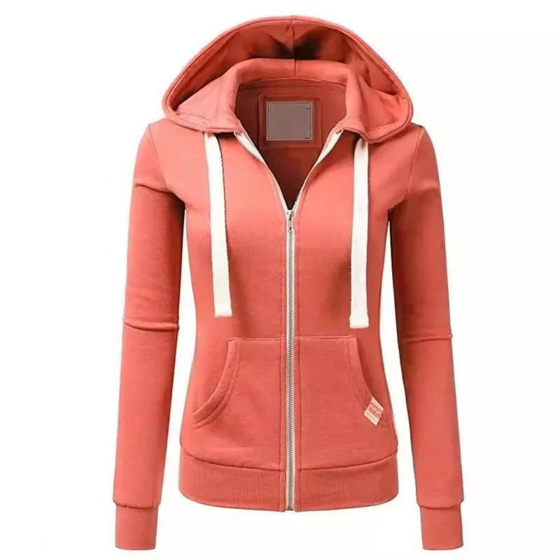 Spring Autumn Women's Sporty Casual Fitness Zipper Sweatshirt Hooded Trendy Jacket Hooded Sweatshirt Casual Windbreaker