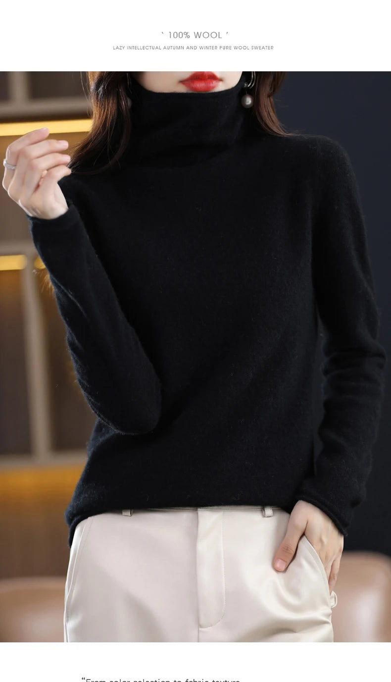 New 100% Merino Wool Turtleneck Cashmere Sweater In Autumn And Winter Women's Casual Knitted Coat Women's Coat Korean Fashion