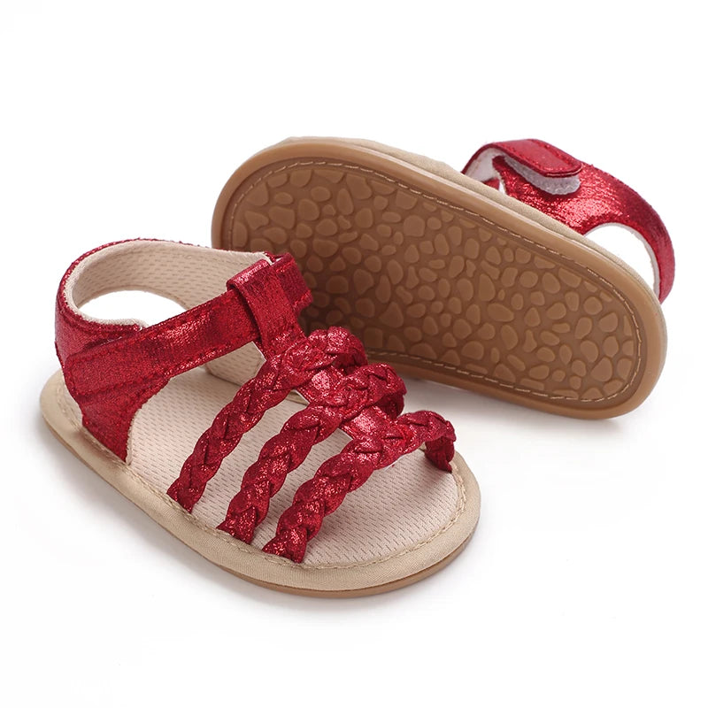 Summer baby girl sandals red festive and cute flower baby shoes soft rubber soles comfortable and casual baby walking shoes