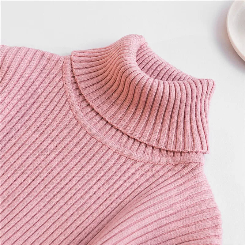 2024 Autumn Winter Women Knit Solid Turtleneck Pull Sweater Casual Rib Jumper Tops Female Home Pullover Y2K Clothing