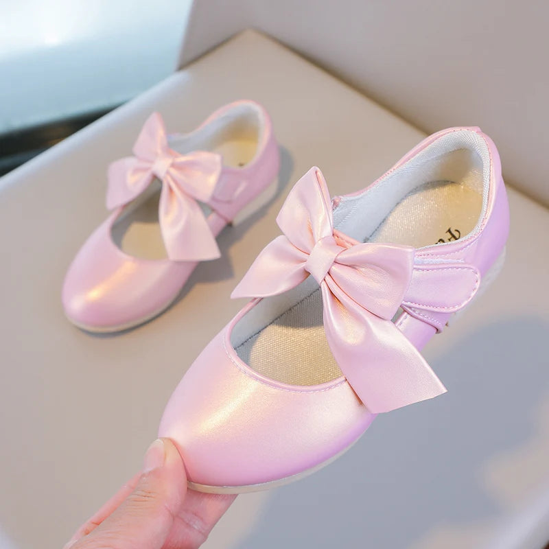 Girls Princess Shoes Shallow Bowknot Metallic Color Fashion Sweet Girl's Mary Janes Shoes Light Non-slip 26-36 Kids Ballet Flats