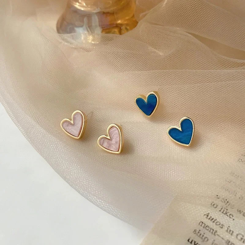 Cute Korean Earrings Heart Bling Zircon Stone Blue Color Stud Earring for Women Fashion Designer Jewelry 2024 Aretes De Mujer