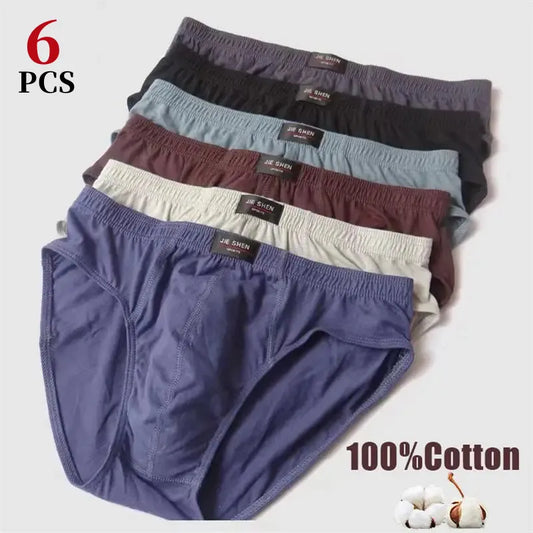 6Pcs/Men's Underwear Cotton Middle-aged Men's Briefs Sexy Boxer Solid Color High-stretch Mid-waist Pants Breathable Men's Shorts