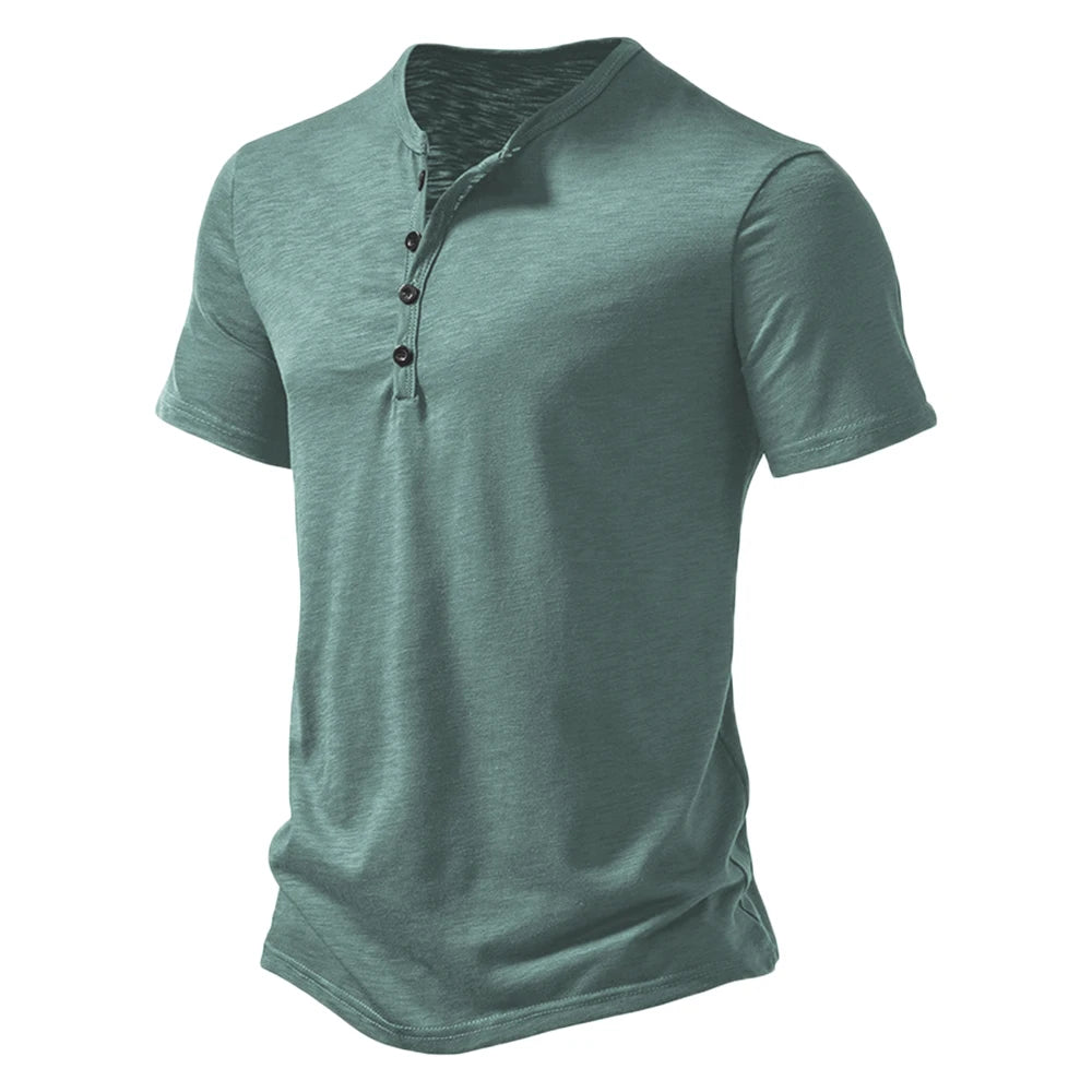 Henley Collar Summer Men Casual Solid Color Short Sleeve T Shirt for Men Polo men High Quality Mens T Shirts