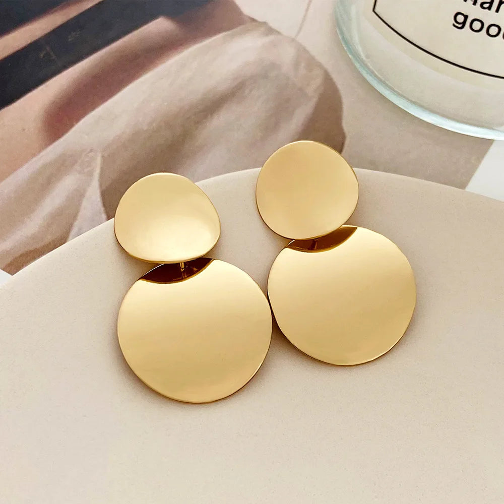 Geometric Metal Big Round Earrings for Women New Fashion Jewelry Statement Golden Retro Circle Dangle Drop Earing Oorbellen