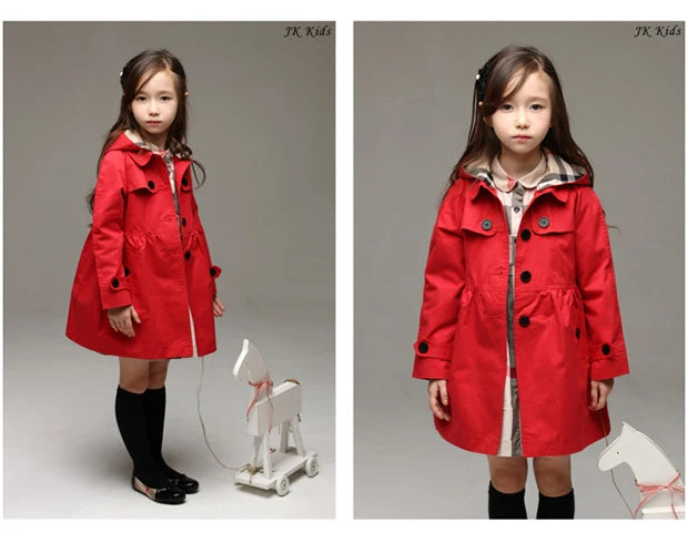 New Children Birthday Present Girls Sweatshirt Spring Autumn Long Style Hooded Coat For Girl Kids Jacket Red Windbreaker