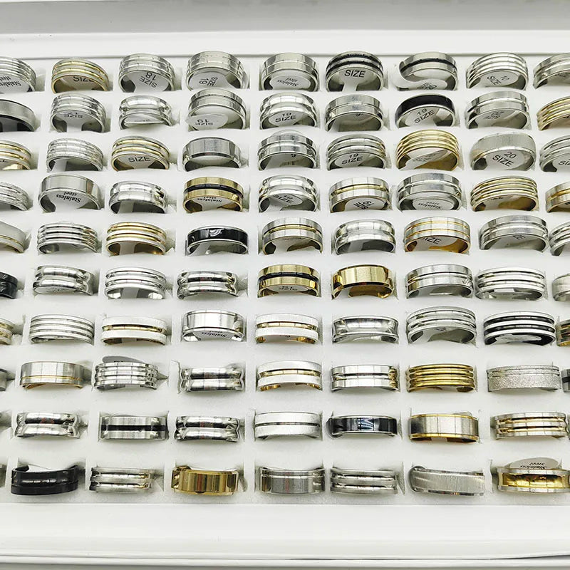 20pcs/Lot Factory Wholesale Hot Mix Style Simple Stainless Steel Finger Rings Men Women New Gifts Jewelry Bar Wide Joint Ring