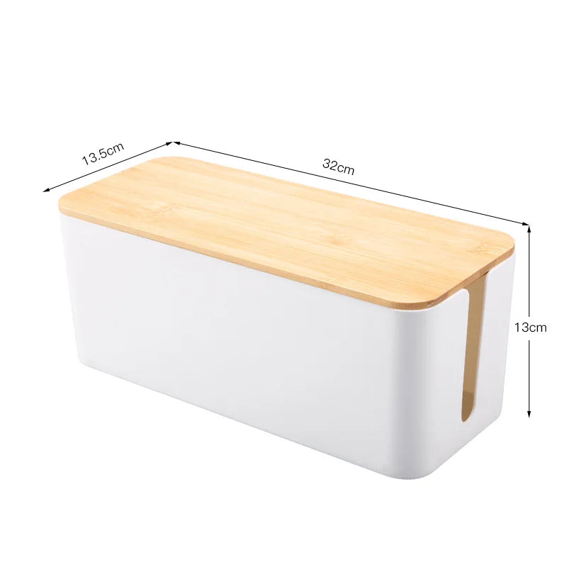 Wooden Office Cable Storage Box Power Line Wire Management Organizer Charger Socket Network Line Storage Bin Desk Storages