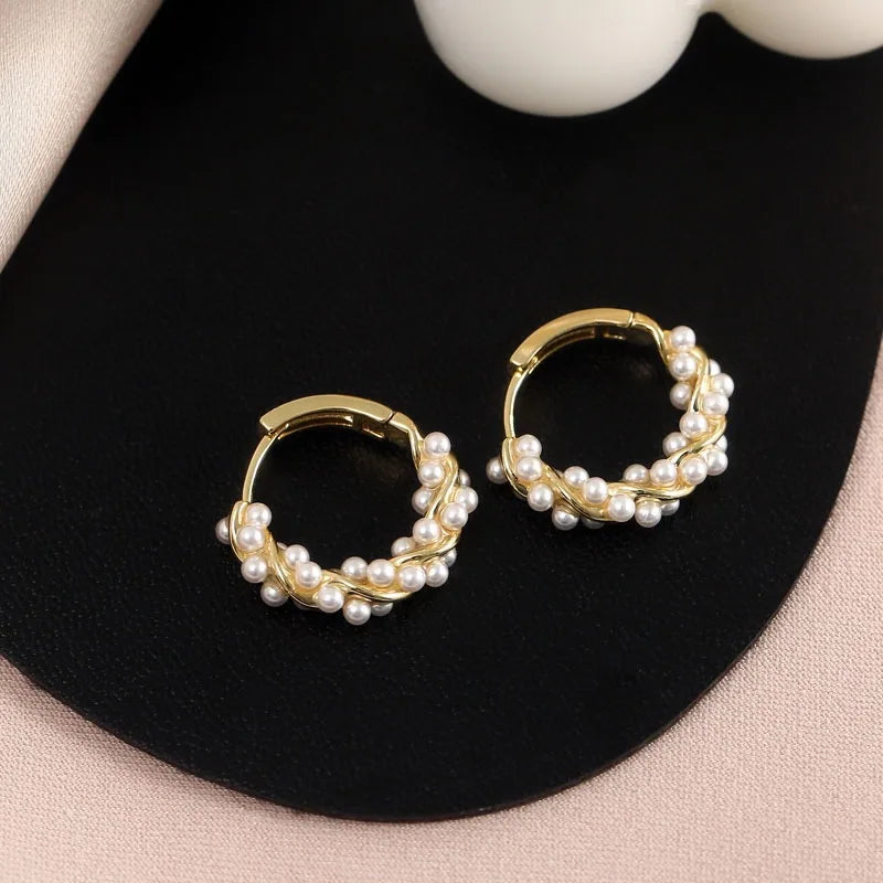 2024 Korean New Simple Temperament Circle Pearl Earrings Fashion Small Versatile Earrings Women's Jewelry