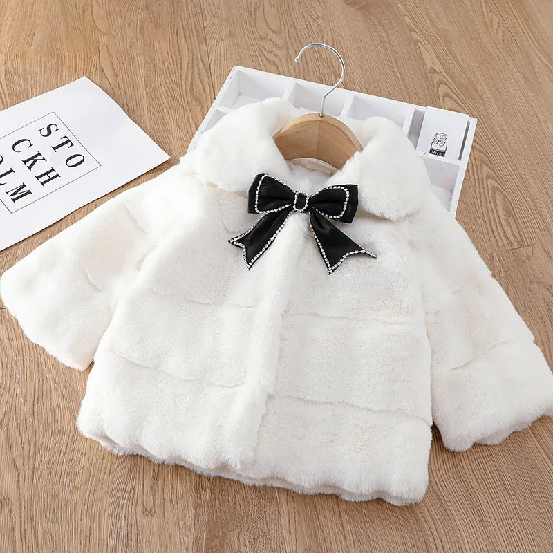 Winter Warm Faux Fur Coat For Girls Jacket Baby Snowsuit Sweet Christmas Princess Outwear 1-5 Years Kids Clothes