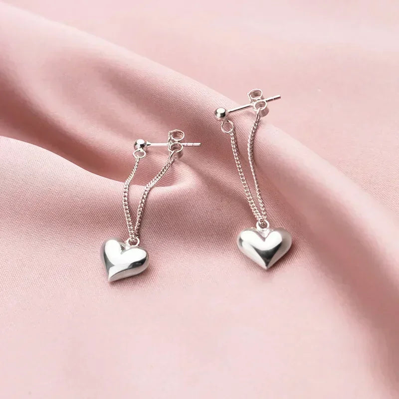 925 Sterling Silver  Earrings For Women Heart Chain Earring Jewelry Prevent Allergy Party Accessories Gift Heart Earrings