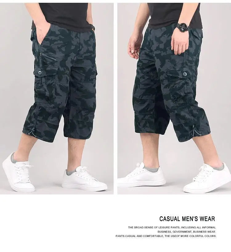 Men's Cargo Shorts Summer Loose Casual Pants Elastic Waist Large Size Outdoor Jogging Sweatpants Trend Multi Pockets