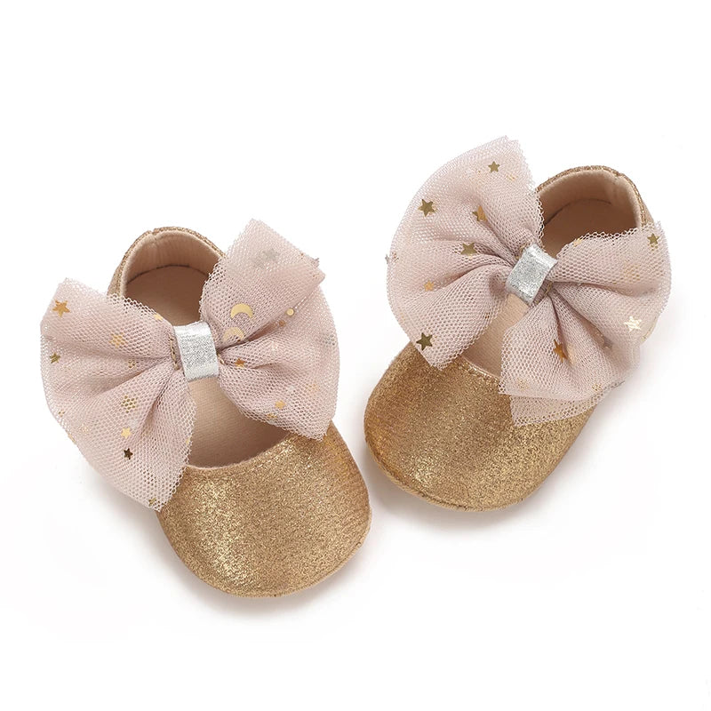 0-18M Girls' Baby Shoes Fashionable Classic Gold Theme Princess Shoes Soft Sole Comfortable Baby Walking Shoes