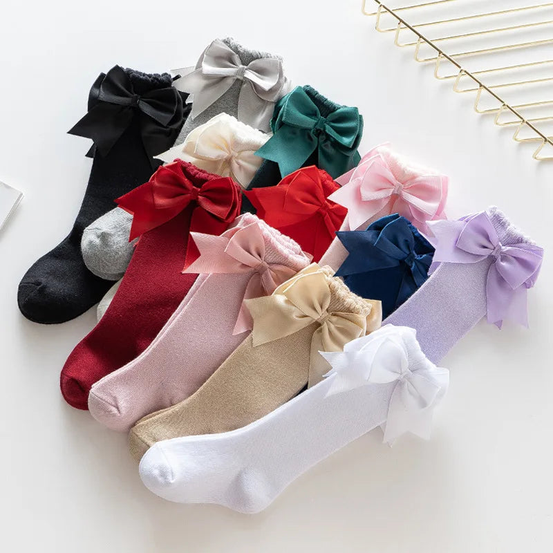 Winter Autumn Kids Knee High Socks Baby Girls Cotton Socks Big Bow Soft Toddlers Princess Children Long Tube Socken For 0-5Years