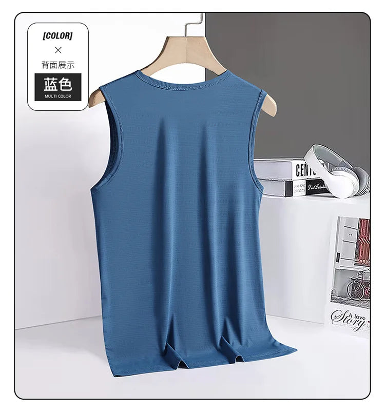 Summer ultra-thin and breathable sports quick drying top, running fitness sleeveless T-shirt, ice silk elastic men's tank top