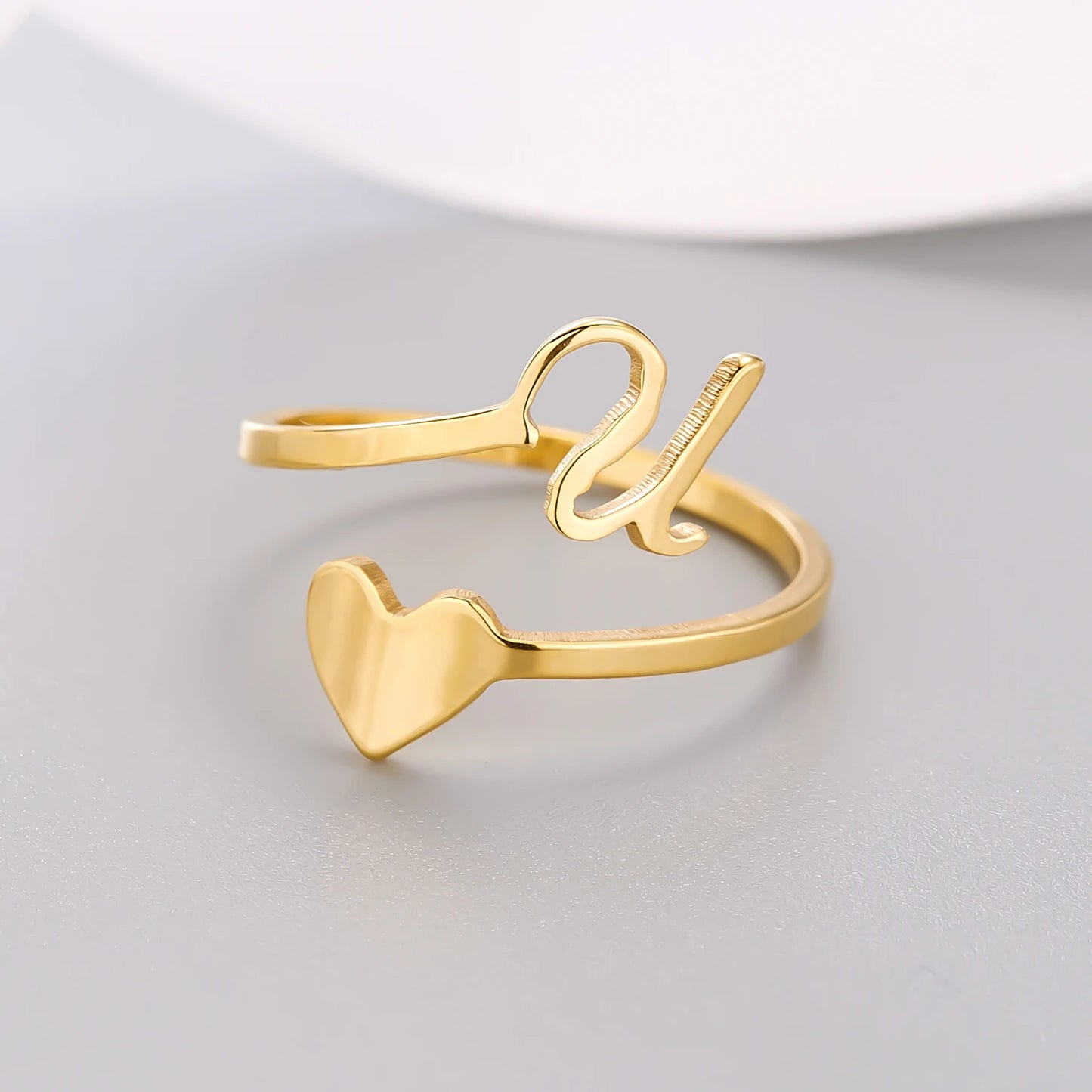 Simple Romantic Heart and Letter Rings A-Z 26  Alphabet Initials Ring For Women Opening Finger Ring Party Jewelry Birthday Gift