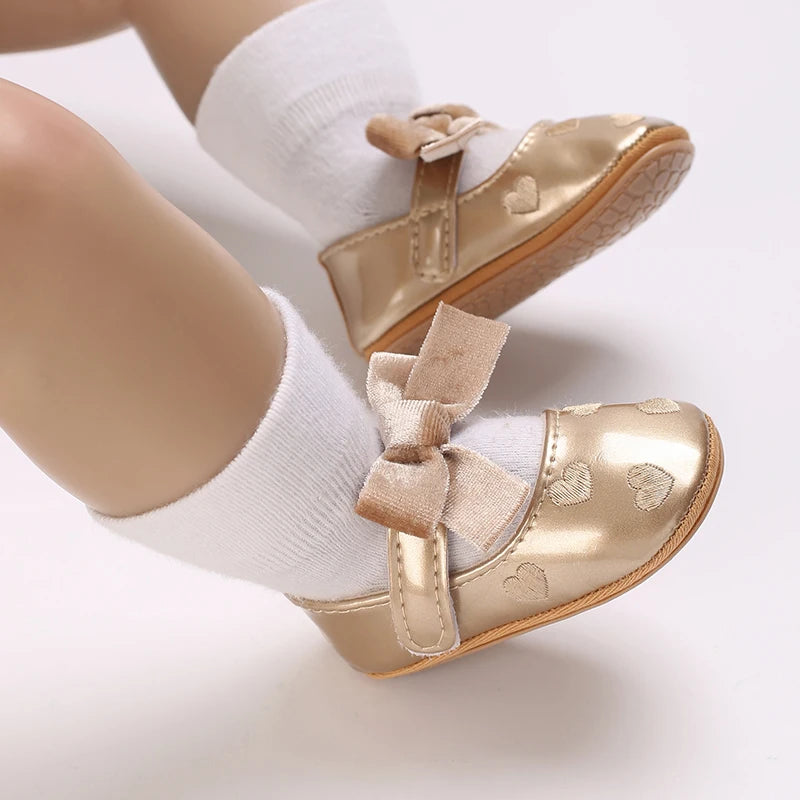 0-18M Girls' Baby Shoes Fashionable Classic Gold Theme Princess Shoes Soft Sole Comfortable Baby Walking Shoes