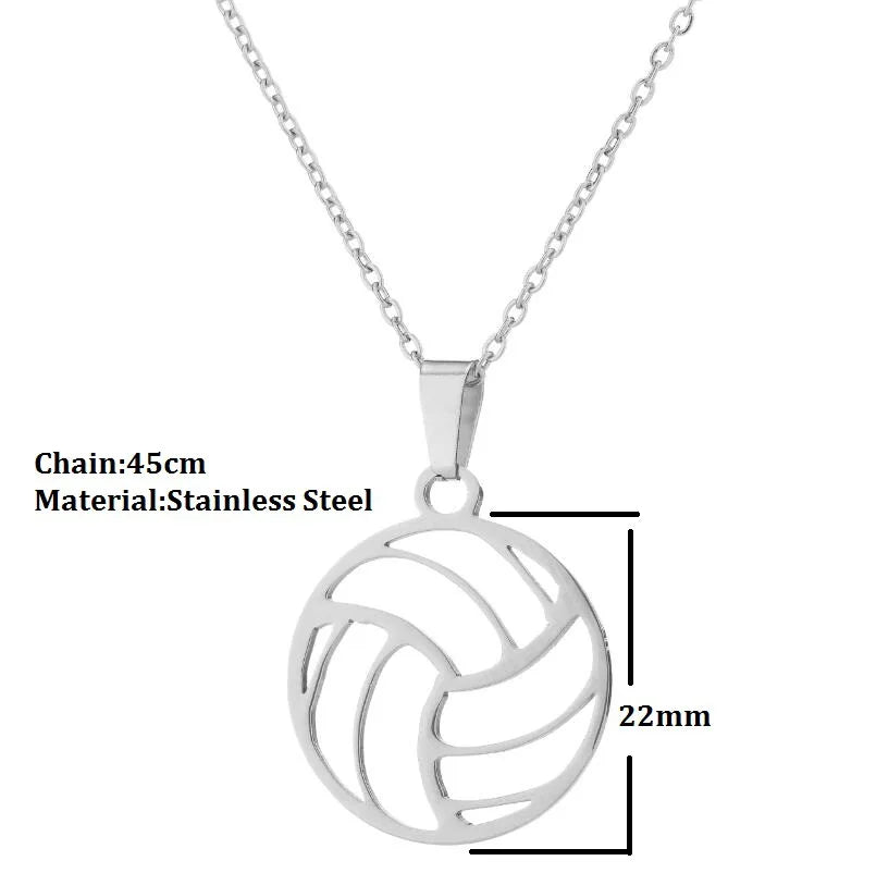 2022 Hfarich Fashion Beach Volleyball Pendant Necklace Women Hollow Ball Stainless Steel Circle Jewelry Students Graduation Gift