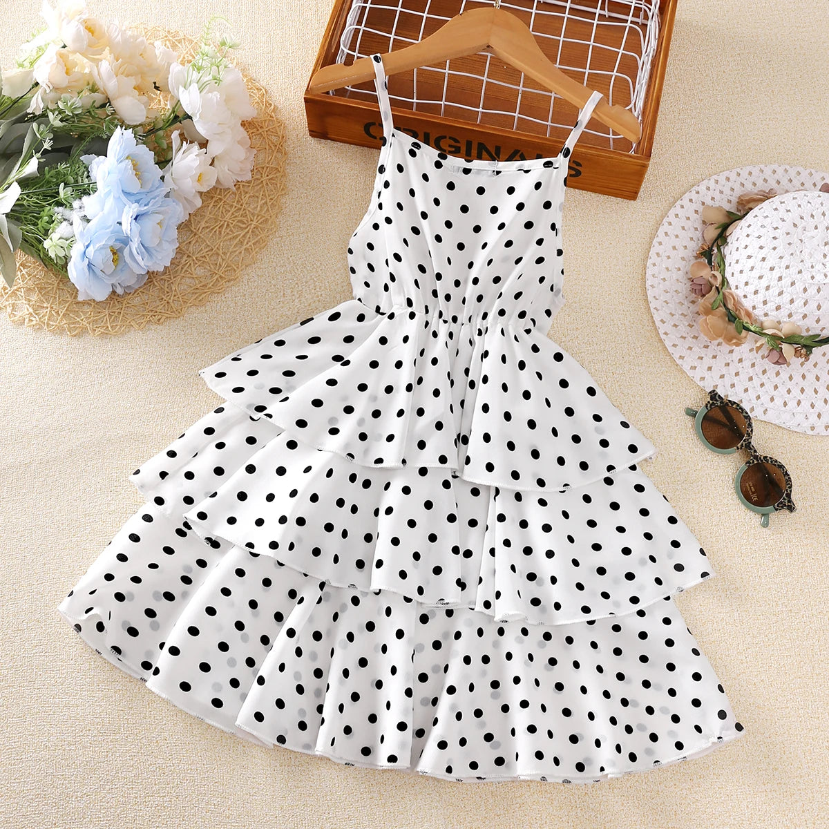 Dress Kids Girls 4-12 Years Black Polka Dot Dress For Girls Stylish Girls Vacation Holiday Clothes Kids Clothes Dress