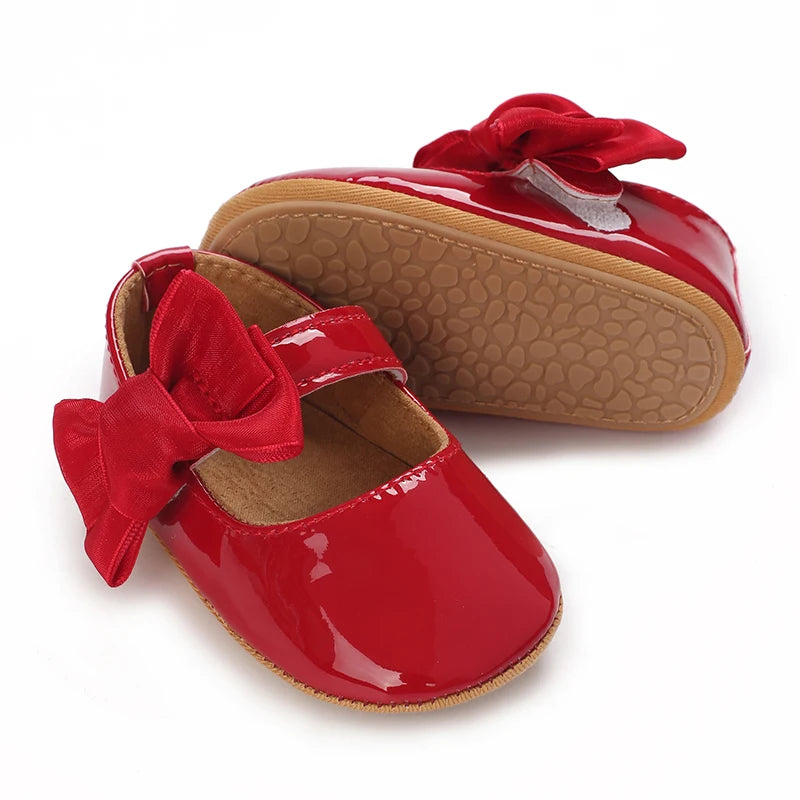 Spring and Autumn Girl Baby Shoes Classic Fashion Red Theme Cute Bow Princess Shoes Rubber Sole Anti slip Comfortable Walking Sh