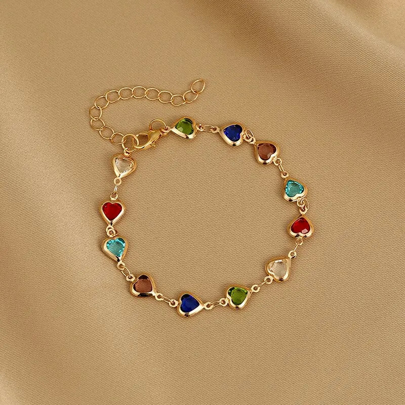 Summer Creative Fashion Heart Shape Crystal Bead Gold-color Bracelet With Love For Women Girl Birthday Party Jewelry Gift