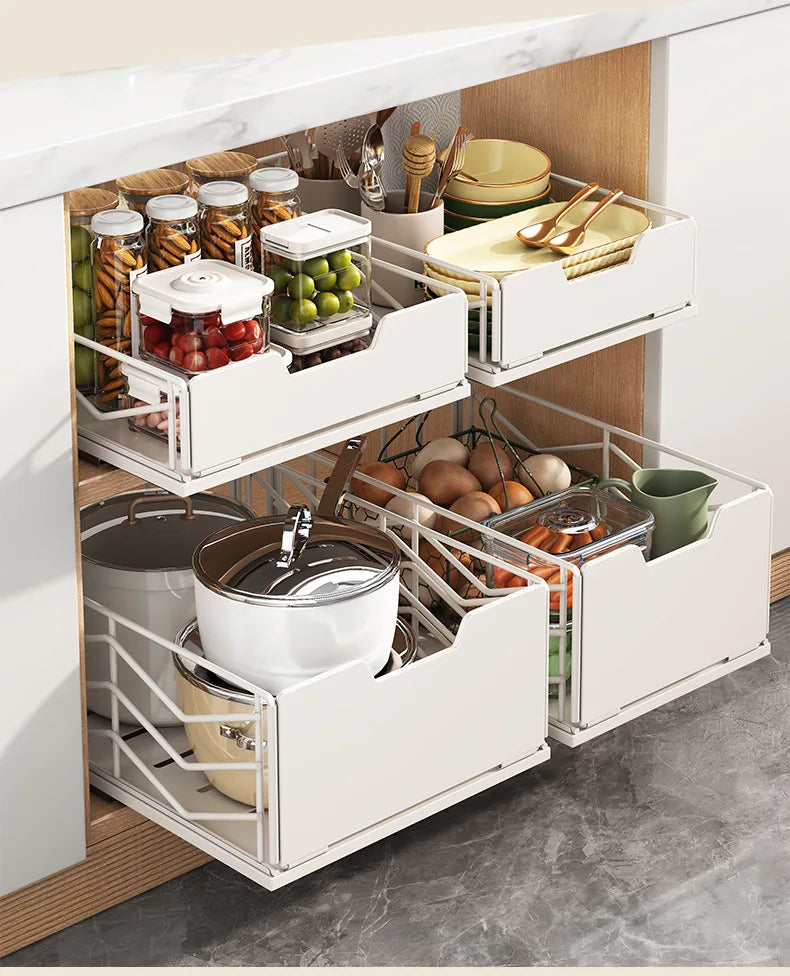 Pull-out Sink Storage Rack Bowl Dish Storage Basket Kichen Organizer Slide Drawer Storage Tray Seasoning Cabinets Organizer