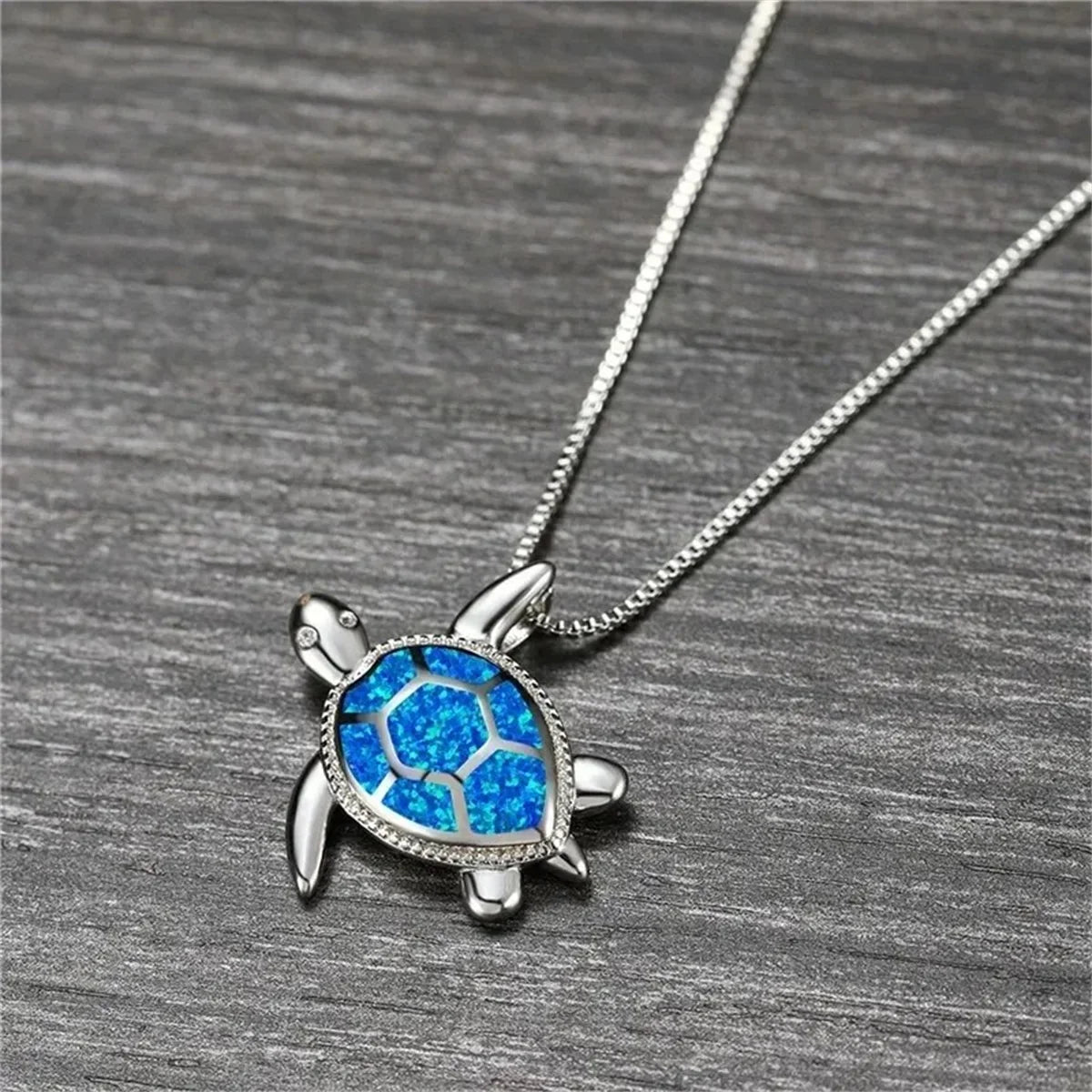 Bohemia Cute Turtle Pendant Necklace For Women Inlay Imitation Blue Opal Necklace Wedding Party Jewelry Christmas Gifts for Her