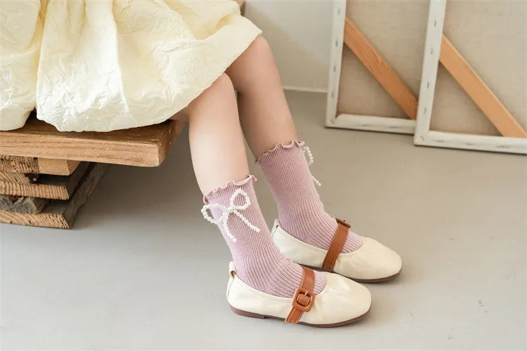 Spring and Autumn Children Cute Sweet Princess Fashion Bow Comfortable Breathable Calf Socks for Girls