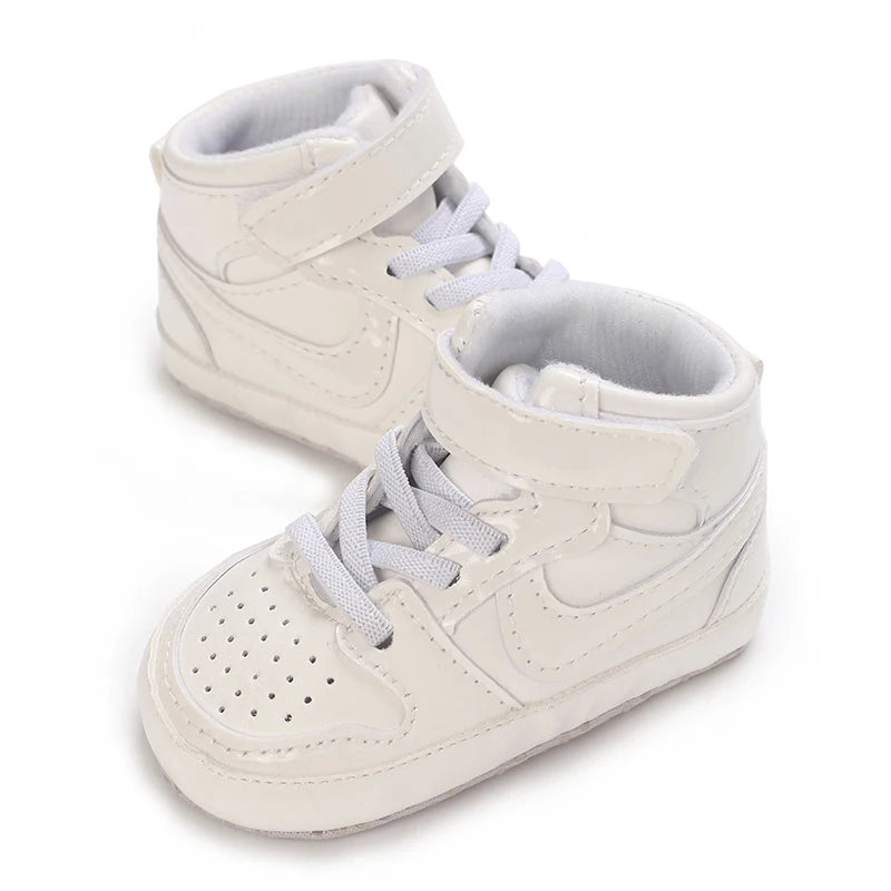 Spring and Autumn Baby Shoes Fashion Classic White PU High Top Sports Shoes Soft Sole Comfortable Casual Walking Shoes