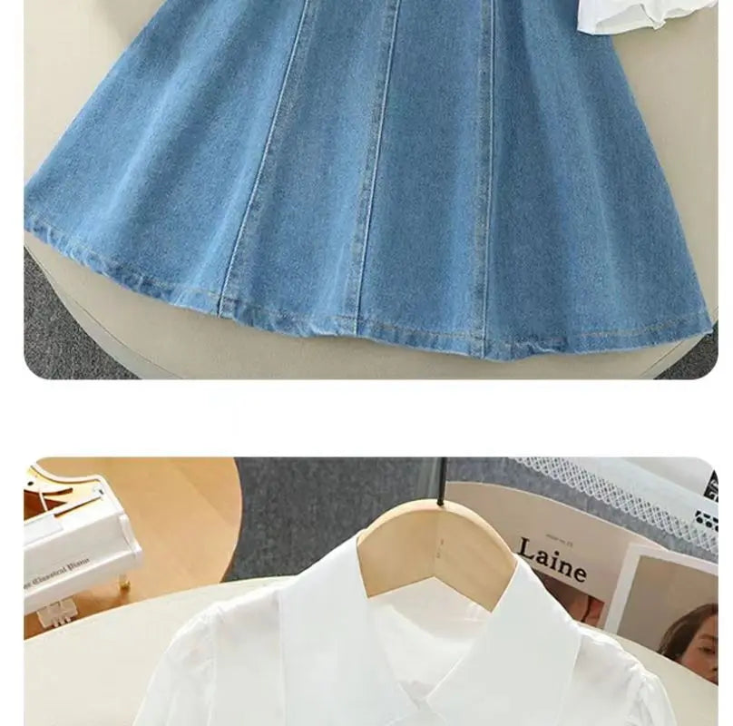 Kids Girls Denim Set 2023 Spring New Children's Clothing Girls Big Boy Yangpai Spring And Autumn Set Skirt Girls Dress