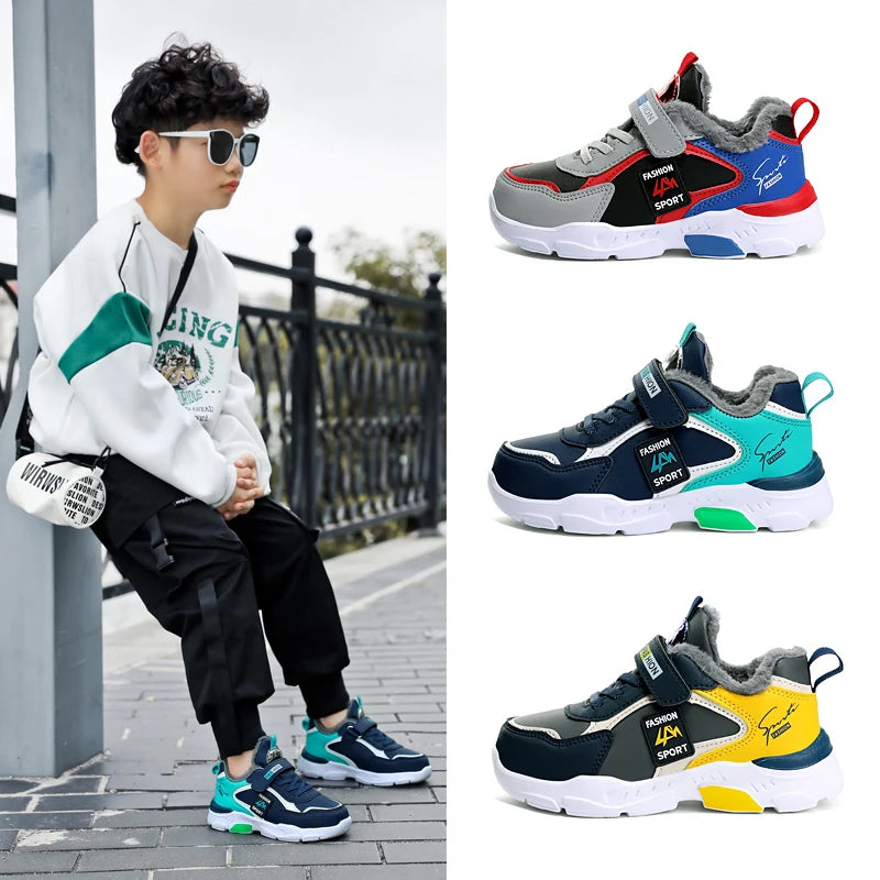 Outdoor Kid Running Shoes Sport Children's Boy Winter Plus Warm Sneakers Waterproof Leather Girl Casual Trekking Shoes