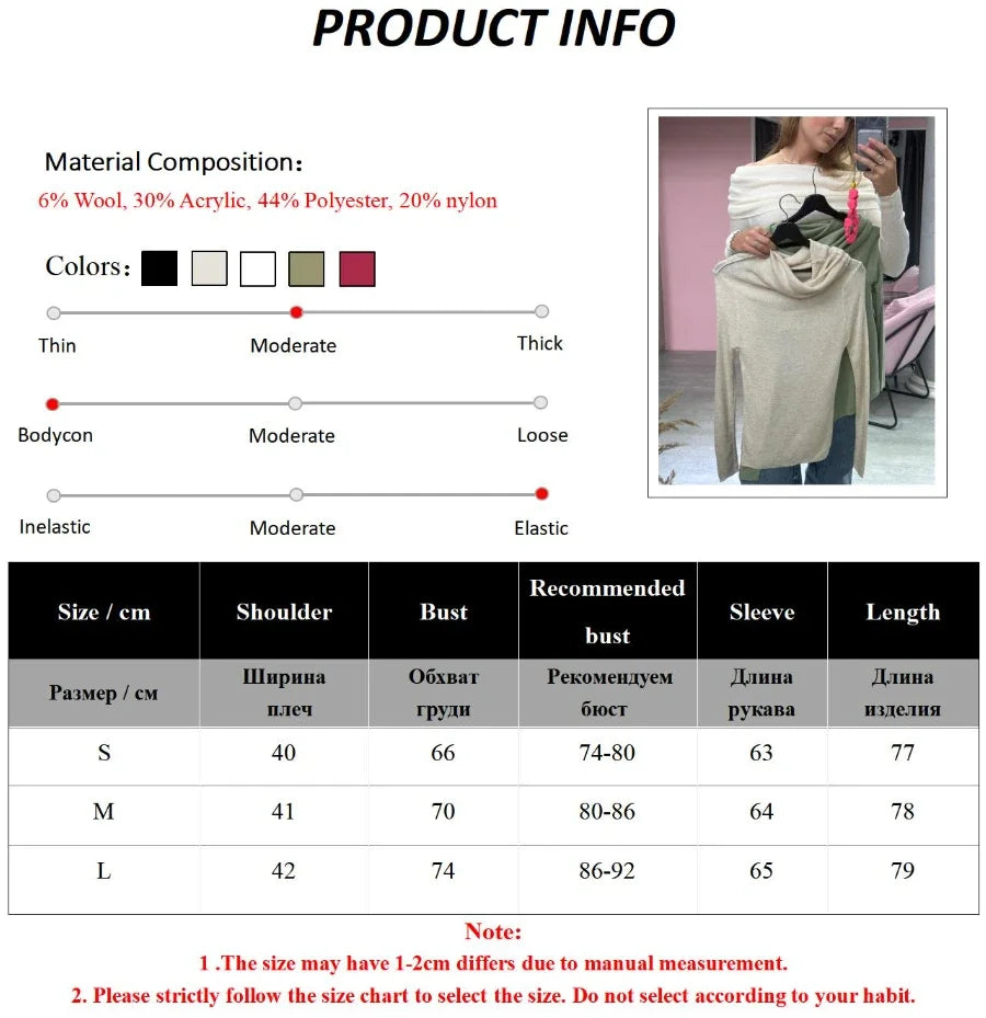 Wolfeel Women Knitted Wool T-shirt Slim Fit Long Sleeve Autumn Winter Chic Off Shoulder Basic Sweater Streetwear Pullovers