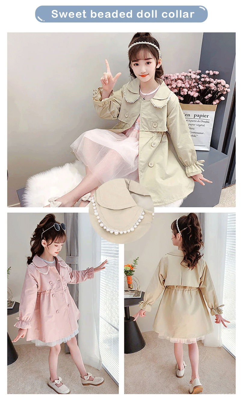 2024 Spring Autumn New Arrival Fashion Korean Style Girls Trench Coat Children's Outerwear Long Windbreak Jacket For Girls 4-12Y