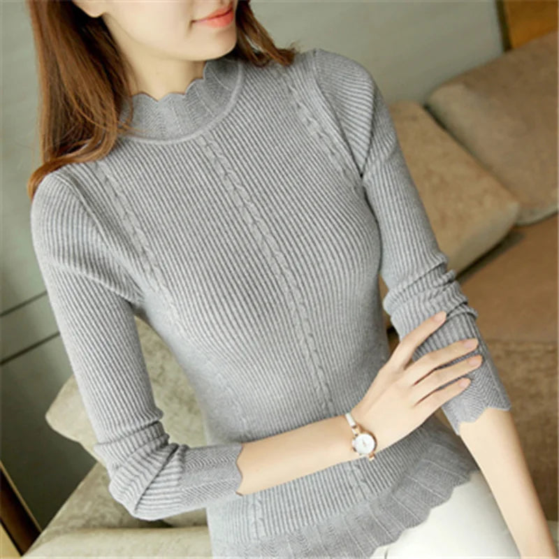 Autumn Korean Slim Fashion Women Knit Sweater High Elastic Turtleneck Bottoming Basic Pullovers Winter Sexy Sweater Women 7570