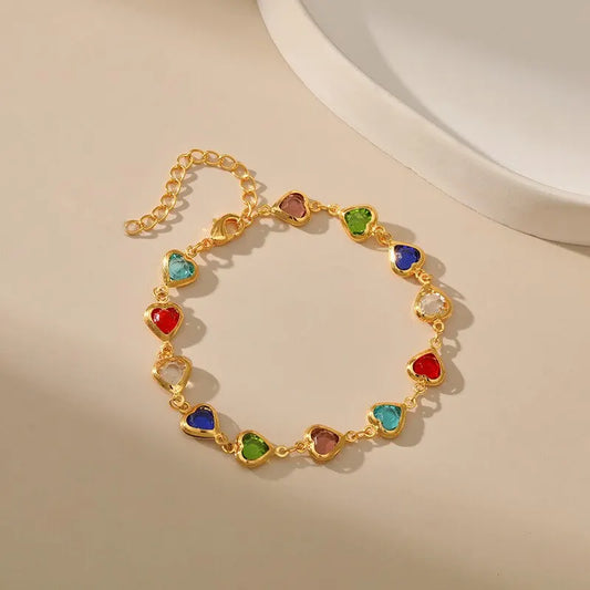 Summer Creative Fashion Heart Shape Crystal Bead Gold-color Bracelet With Love For Women Girl Birthday Party Jewelry Gift