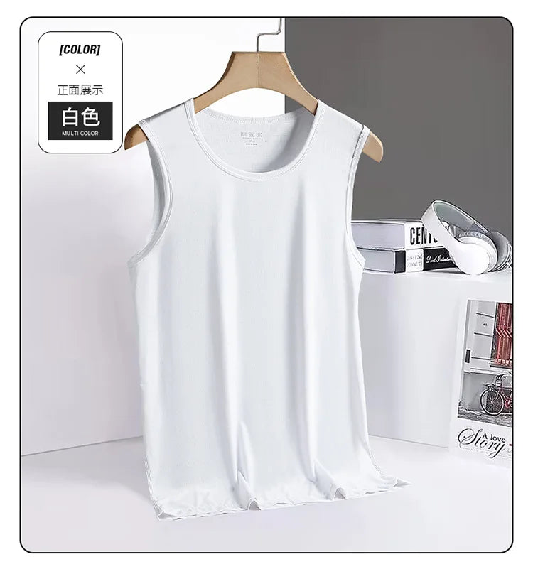 Summer ultra-thin and breathable sports quick drying top, running fitness sleeveless T-shirt, ice silk elastic men's tank top