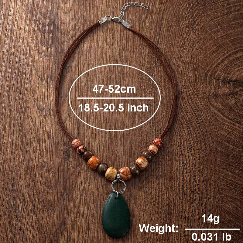 Vintage Ethnic Totem Beads Women's Necklace Handmade Wood Beaded Water Drop Pendants Necklace for Women Daily Wear Jewelry