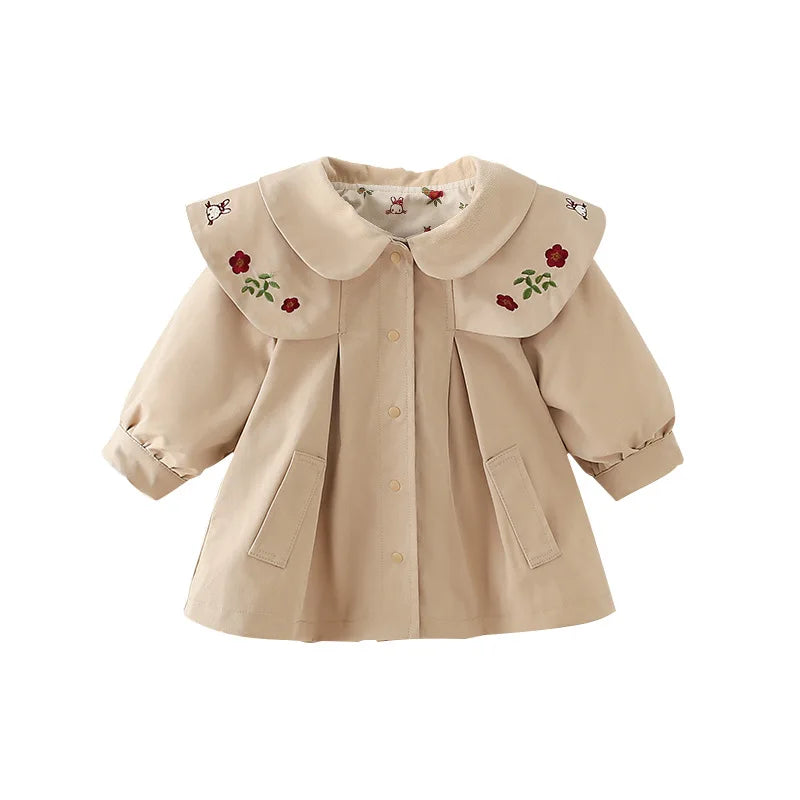 Spring Girl Long-sleeved Embroidered Coat Baby Infant Kids Children Windbreaker Contracted Leisure