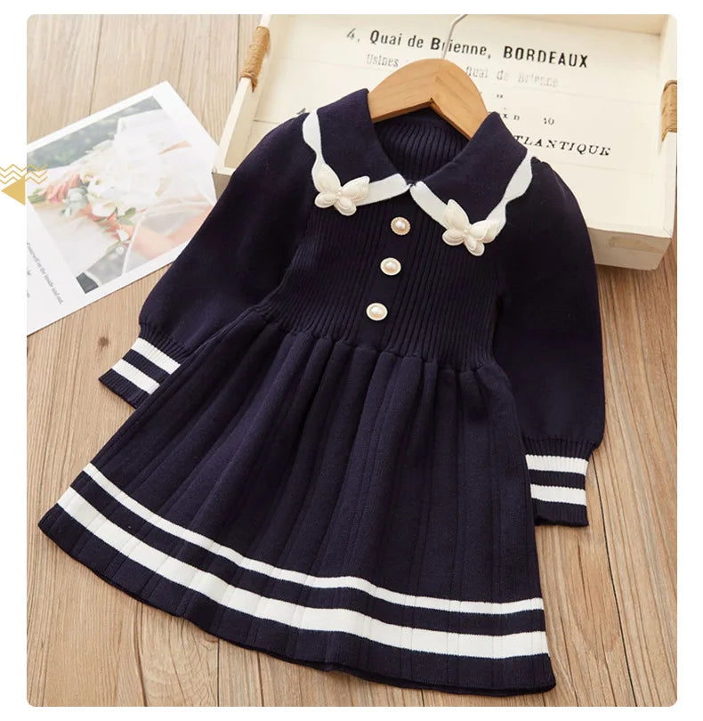 Toddler Girl Winter Dress Fashion Butterfly Knitted Dress for Children Clothing New Year Gift Kids Wear