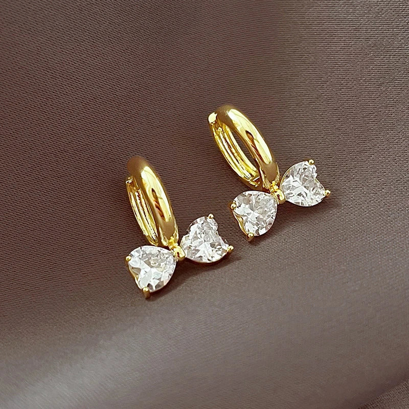 2022 New Korean Shiny Zircon Bow Earrings for Woman Sweet Elegant Gold Colour Temperament Earrings Party Jewelry Accessories