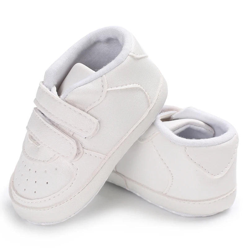 Spring and Autumn Baby Shoes Fashion Classic White PU High Top Sports Shoes Soft Sole Comfortable Casual Walking Shoes